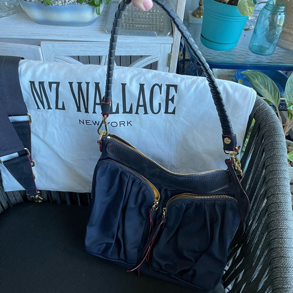 Mz Wallace small Thompson hobo in Dawn/ navy with yellow lining